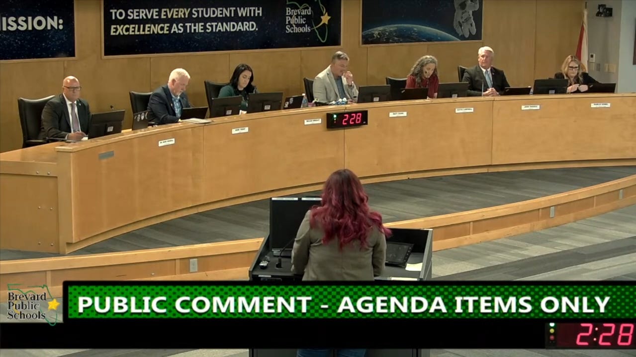 Brevad School board chair Susin's snacks overpower public speaker